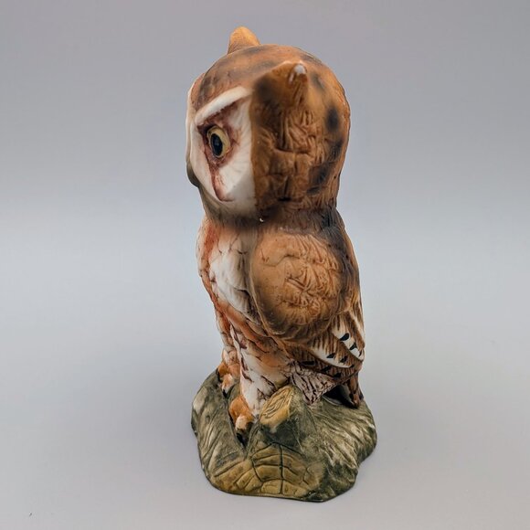 Vintage Porcelain Horned Owl Figurine on Tree Stump |  Bird Collectible - Picture 2 of 7